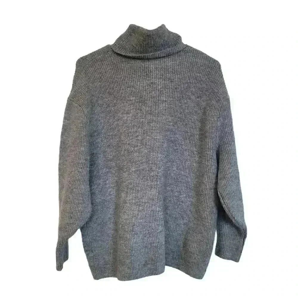 H&M Divided Women's Gray Acrylic/Poly/Wool/Spandex Knit Relaxed Fit Turtleneck S - Picture 4 of 8